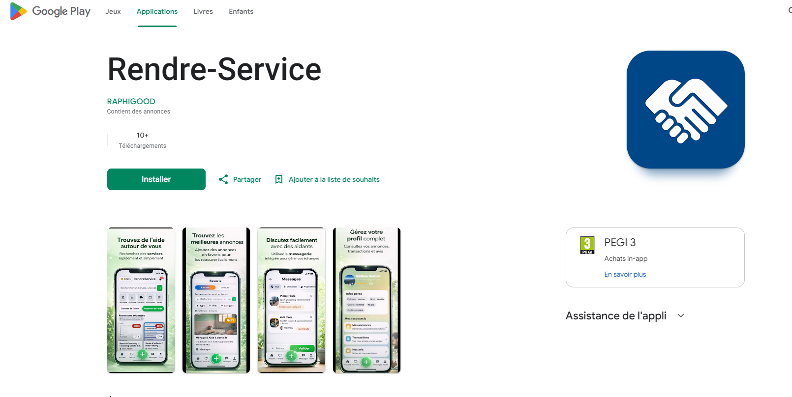 Capture d’écran de la fiche Google Play de l’application RendreService